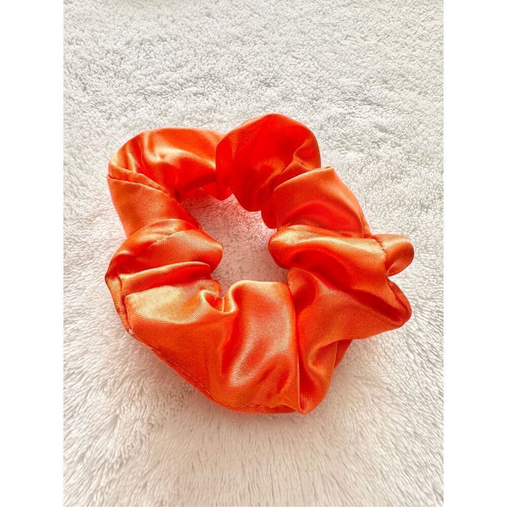 Tangerine orange color satin hair scrunchie